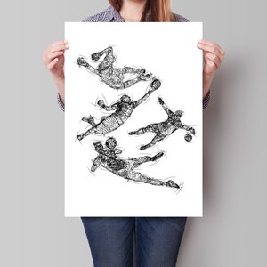 goalie print, gift for a goalie, goalkeeper print, goalkeeper poster, goalkeeper print collage , goalie wall art, goalkeeper sketch ,goalie