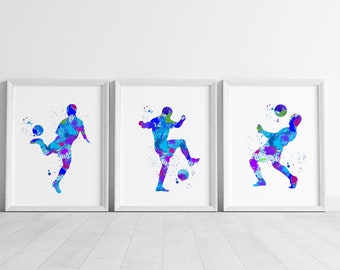 Aquarell Fußball Set, Fußball Poster, Fußball Poster, 3er Set Fußballer, Fußball Poster, Fußball Poster, Fußball Wandkunst