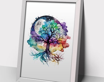Magical tree of life print, Mystical  tree of life , tree art, colourful tree print, self help tree, self help tree, watercolour tree