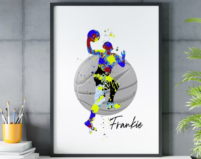 personalised basketball print, custom basketball print, personalised basketball player art, gift for basketball fan, basketball custom print