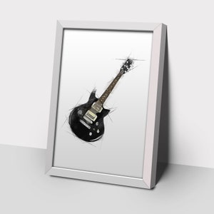 electric guitar print, black electric guitar wall art, guitar poster, gift for guitarist, music room gift prints,music room art, music art