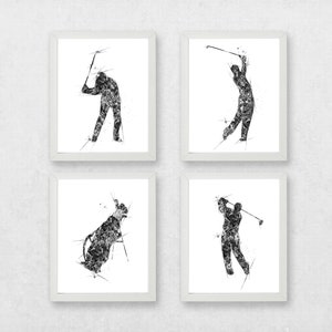 golfafdrukken voor heren, golfafdrukken, set golfafdrukken, golfspelergeschenken, golfcadeauafdrukken, aquarelgolfers, mannelijke golfafdrukken, golfposterset