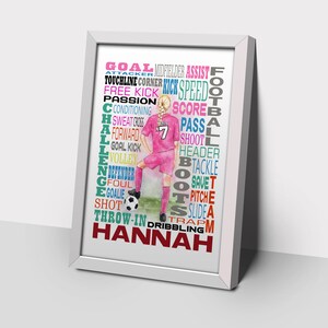 women&#39;s personalised football print  custom footballer print  personalised soccer gift  women&#39;s soccer print, soccer typography