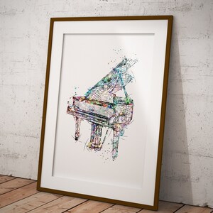 piano wall art, music room print, piano sketch print, piano poster art, watercolor piano print, poster of piano , piano sketch prints, image 3