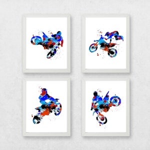 abstract motocross prints, motocross rider art, watercolour motocross prints, set of motocross prints, gift for bike rider, motobike set