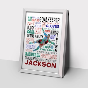 personalised goalkeeper print, custom goalkeeper print,  football player,  typography goalkeeper ,football gift print, gift for footballer