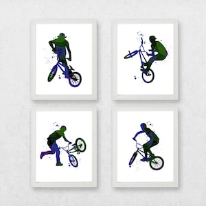 bmx print set, bmx rider gift, bmx wall art, bmx rider set of prints, gift for bmx rider, bmx bike prints, bike rider prints,bmx watercolor