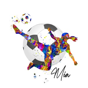 lady footballer personalised print, women&#39;s football print, female personalised footballer, personalised soccer print, girl&#39;s footballer art