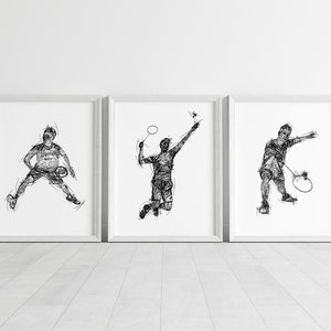 badminton sketch prints, badminton gift prints, badminton sketches , badminton player gift, gift for badminton player, badminton poster