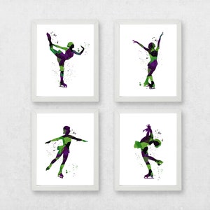ice skater prints, set of ice skating prints. female ice skater art, custom ice skater art, women&#39;s ice skater prints, set of ice skating