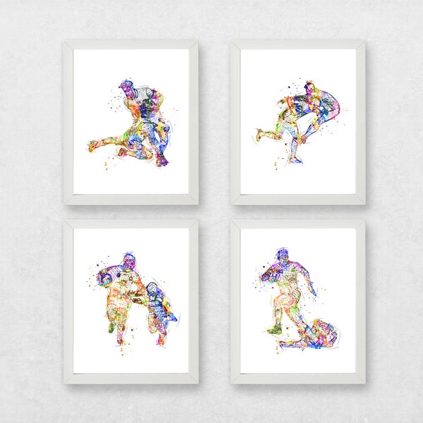 rugby set of prints, rugby posters, custom rugby print, rugby wall art, rugby personalised print, rugby watercolour set, rugby art, rugby