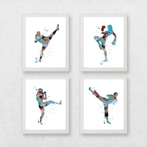 Juego de estampados de kick boxing, estampados de artes marciales, regalo de artista marcial, póster de arte marcial, regalos de taekwondo, arte de pared de karate, estampados de kick boxing