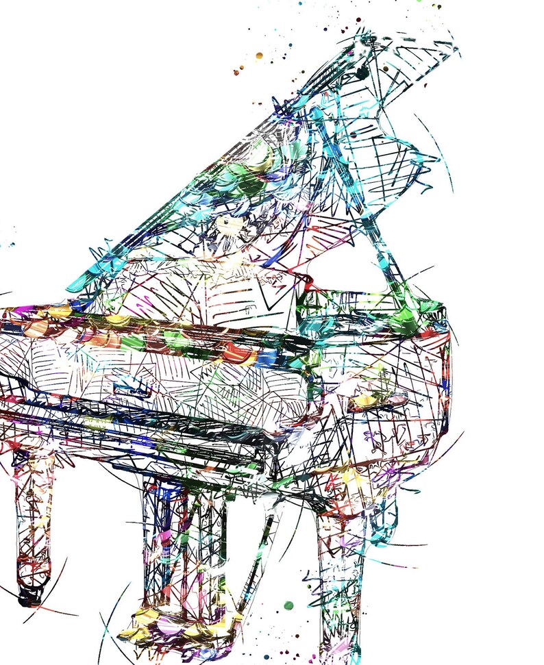 piano wall art, music room print, piano sketch print, piano poster art, watercolor piano print, poster of piano , piano sketch prints, image 2