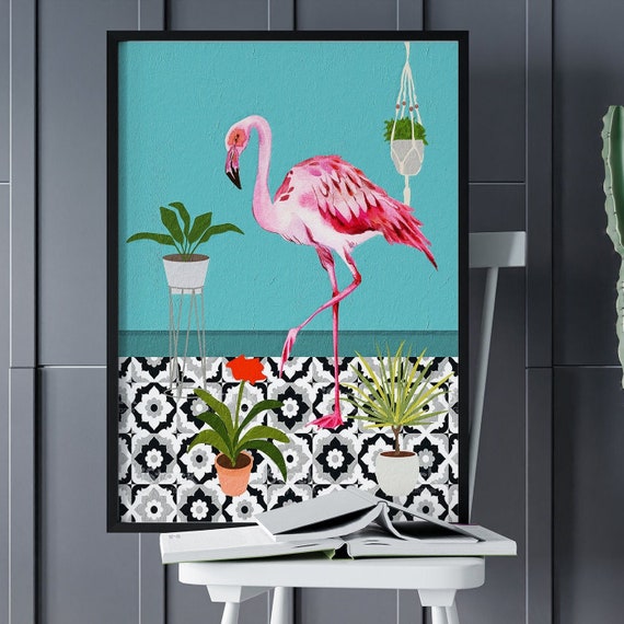 Flamingo Wall Art Boho Bathroom Print Flamingo Painting - Etsy