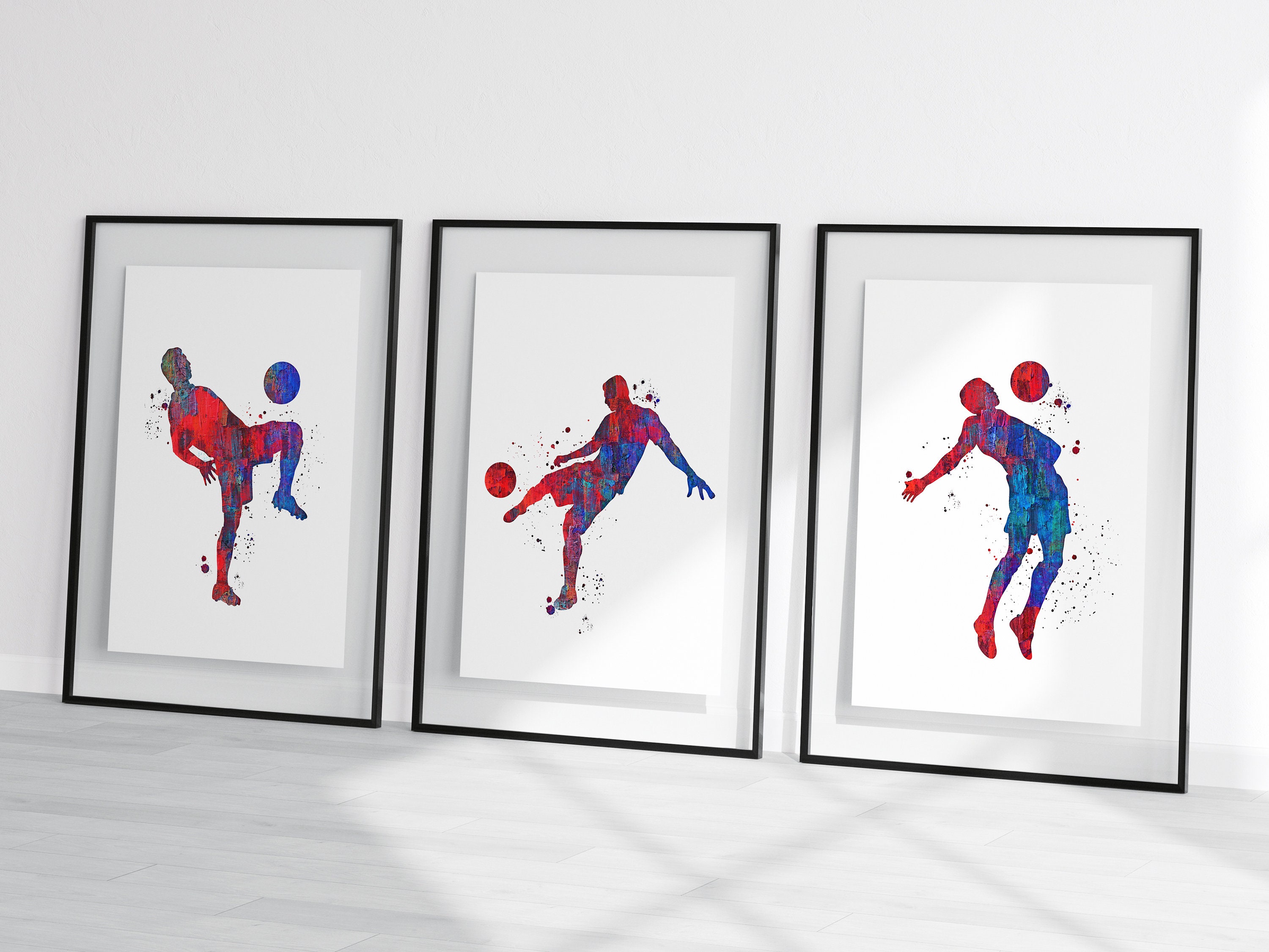 Aquarell Fußball Set, Fußball Poster, Fußball Poster, 3er Set Fußballer, Fußball Poster, Fußball Poster, Fußball Wandkunst