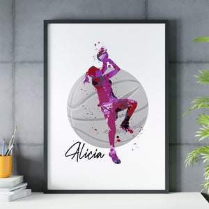 personalised women's basketball print, custom basketball print, lady basketball print art, basketball custom print , women's sport poster