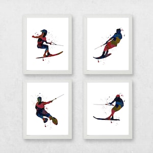 water skiing print, water skier art, cusstom water skiing prints, water skiier wall art, set of water skiers, skiing wall art, water skier