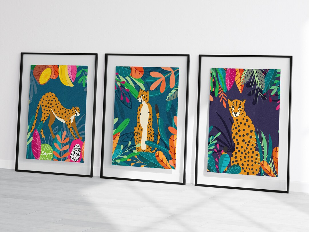 Set of Cheetah Prints, Cheetah Wall Art, Colourful Cheetah Art, Tiger