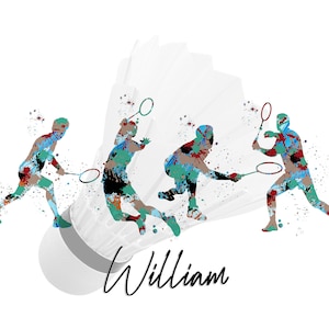 badminton print, personalised badminton prints, badminton wall art, badminton player gift, badminton gifts , badminton gift print