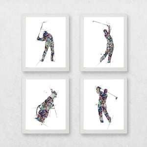 golfafdrukken voor heren, golfafdrukken, set golfafdrukken, golfspelergeschenken, golfcadeauafdrukken, aquarelgolfers, mannelijke golfafdrukken, golfposterset