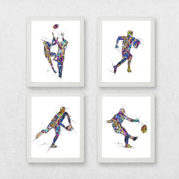 rugby set of prints, rugby posters, custom rugby print, rugby wall art, rugby personalised print, rugby watercolour set, rugby art, rugby