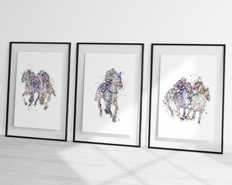 horse racing sketch, horse racing art, horse racing wall art, horse racing print set, horse racing prints, set of horses, horse sketches