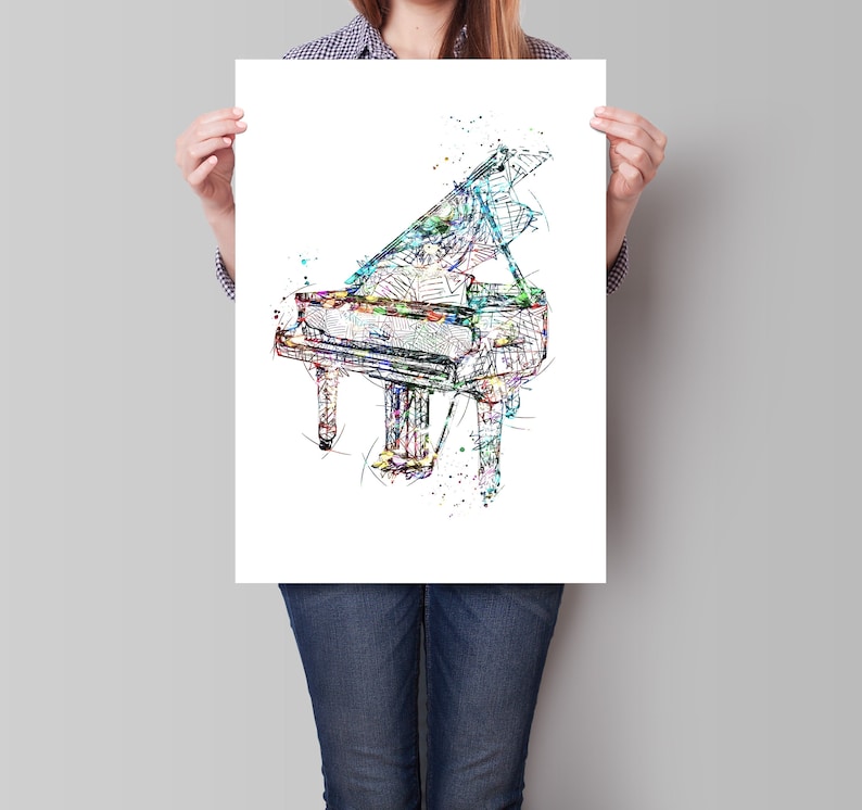 piano wall art, music room print, piano sketch print, piano poster art, watercolor piano print, poster of piano , piano sketch prints, image 1