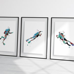 Sporttaucher Kunst, Taucher Geschenk, Taucher Drucke, Satz von Taucherdrucken, Taucher Drucke, Taucher Geschenkset