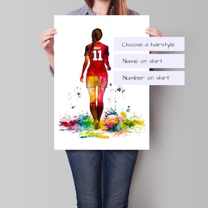 ladies football personalised print, gift for lady footballer, football custom print, women&#39;s football print, gift for footballer