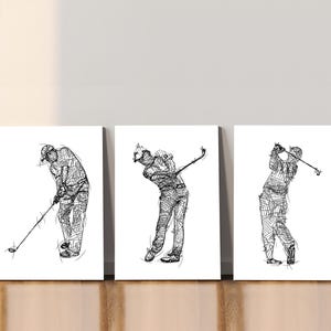 Mens golf sketches, golfer sketch prints, golfer wall art, golfing gift print, golfer gift set, golfing prints, golfing sketch, golf drawing