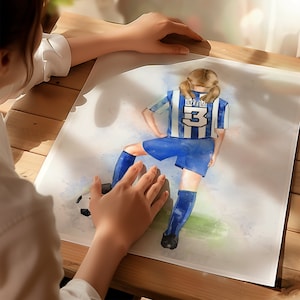 stampa personalizzata da calcio femminile, stampa personalizzata da calciatore, arte sportiva personalizzata, stampa da calcio femminile, regalo per calciatore, calcio