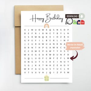 Personalized birthday card with crossword puzzle as a creative voucher or special gift | Download DIN A4 or DIN A3