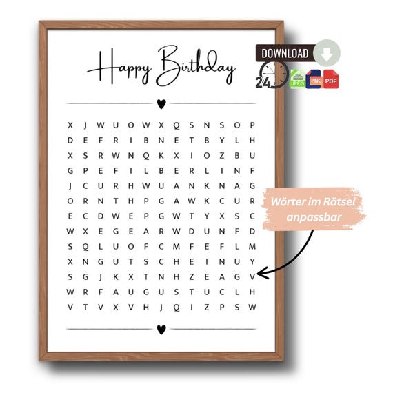 Geburtstag personalisiertes Kreuzwort-Rätsel | Kreativer Gutschein oder besonderes Geschenk | Geschenkidee als Download DIN A4 oder DIN A3
