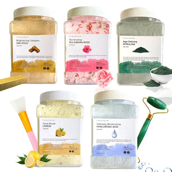 Jelly Face Mask | VogueNow 5 Flavors Moisturizing Hydro Jelly Face Mask | Spa Gift Box With Free Jade Roller & Spatula | Vajacial | 3400g