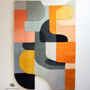 Abstract Irregular Shape Premium Hand Tufted Colorful Woolen Area Rug
