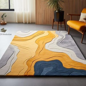 Topographic Wool Rug – Hand-Tufted Modern Carpet with Earth-Inspired Contour Design for Living Room & Studio | Rugs Of Hindustan