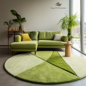 Modern Abstract Soothing Green Color Circle High and Low Pile Rug Handmade Hand Tufted Area Rug for living room and Office 3,4,5,6,7,8,9 ft