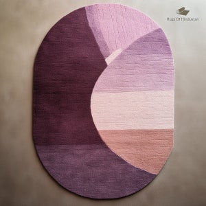 Abstract Mauve Wool Area Rug: Hand-Tufted Oval Rug