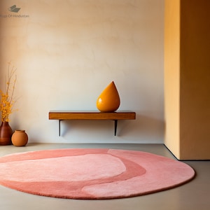 Modern Abstract Peach Color Round Hand Tufted Handmade Rug for Living Room, Kids Area for Play, 3,4,5,6,7,8,9 ft Wool Rugs