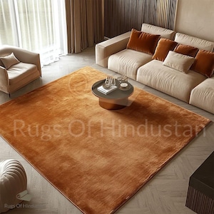 Modern Abstract Rectangular Shape Golden Premium Woolen Hand Tufted Area Rug Handmade For Living, Dining, Kids, Bedroom And Home