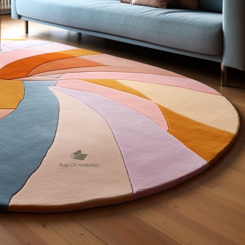 Modern Abstract Design Pastel Spiral Handmade Hand Tufted Area Rug for ...