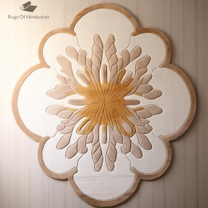 Modern Irregular Shape Brown And Beige Premium Woollen Hand Tufted Area Rug Handmade For Living And Dining Room, Bedroom And Home