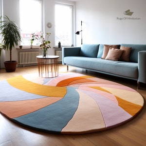 Modern Abstract Design Pastel Spiral Handmade Hand Tufted Area Rug for living room and Office, Portico, Hall 3,4,5,6,7,8,9 ft