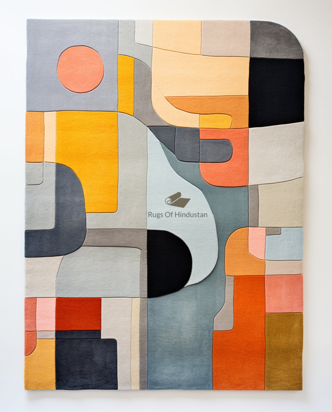 Geometric Abstract Wool Rug – Handmade Modern Art Carpet for Living ...