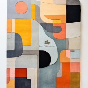 Geometric Abstract Wool Rug – Handmade Modern Art Carpet for Living Room, Bedroom Walls | Premium Designer Rug by Rugs Of Hindustan