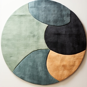Modern Abstract Green And Blue Color Round Hand Tufted Handmade Rug for Living Room, Kids Area for Play, 3,4,5,6,7,8,9 ft Wool Rugs