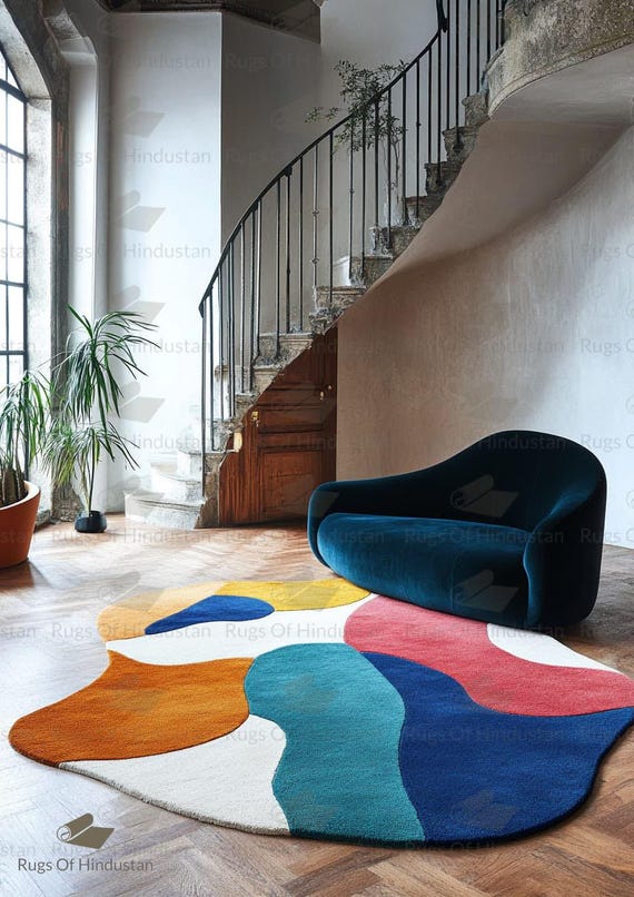 Handmade Abstract Wool Rug: Modern Art Carpet for Living Room