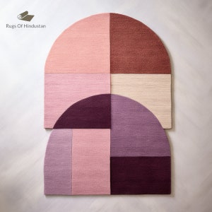 Modern Irregular Shape Vibrant Premium Mauve Woolen Hand Tufted Area Rug Handmade For Living And Dining Room, Bedroom And Home