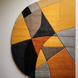 Modern Irregular Shape Vibrant Premium Woolen Hand Tufted Area Rug Yellow And Black Handmade For Living And Dining Room, Bedroom And Home