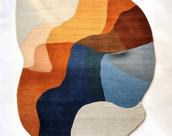 Modern Irregular Shape Vibrant Premium Woolen Hand Tufted Area Rug Handmade For Living And Dining Room, Bedroom And Home